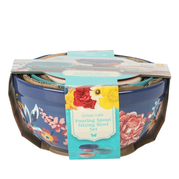 ❤️ New Pioneer Woman Keepsake Floral 3-Piece Ceramic Mixing Bowl Set - Picture 4 of 9